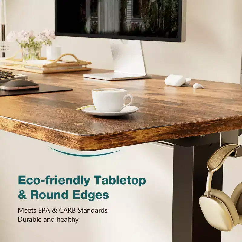 Bureau électrique assis-debout, marron, réglable en hauteur, une personne – 120 x 60 cm