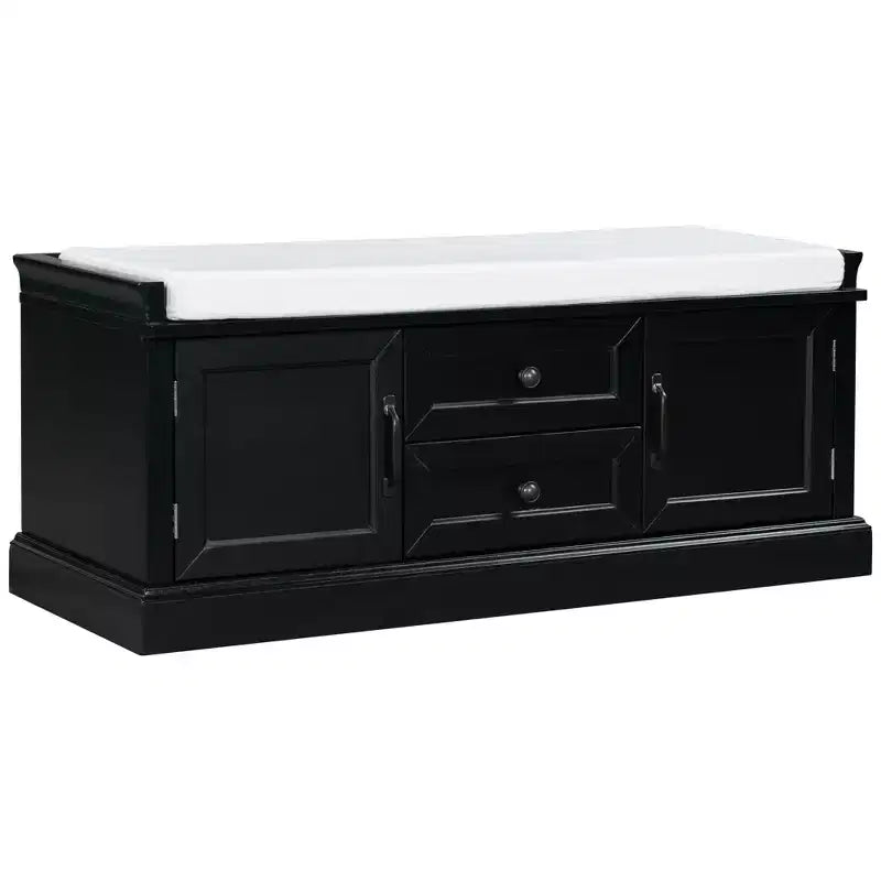 Banc de rangement noir avec 2 tiroirs et 2 placards – Banc à chaussures capitonné pour 1 personne