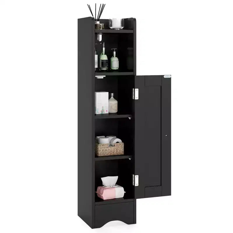 Meuble de rangement de salle de bain autoportant à 5 niveaux noir/gris/blanc avec porte – Pour 1