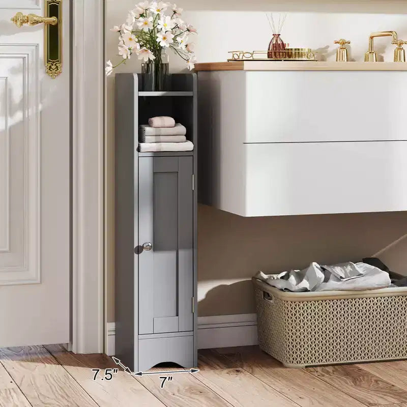 Meuble de rangement de salle de bain autoportant à 5 niveaux noir/gris/blanc avec porte – Pour 1
