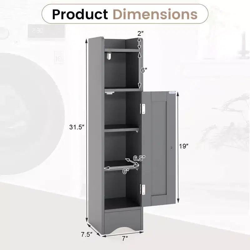 Meuble de rangement de salle de bain autoportant à 5 niveaux noir/gris/blanc avec porte – Pour 1