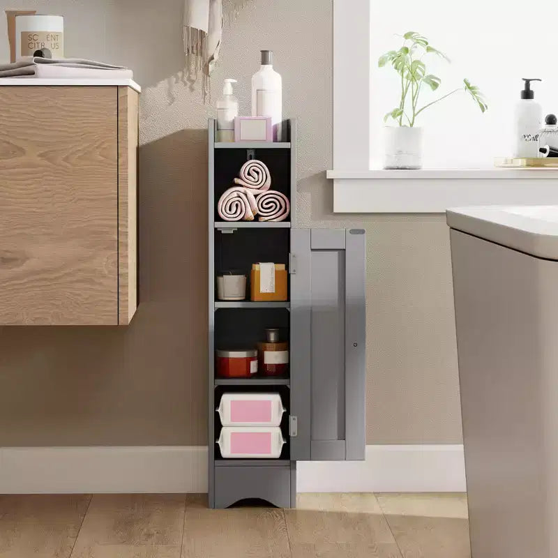 Meuble de rangement de salle de bain autoportant à 5 niveaux noir/gris/blanc avec porte – Pour 1