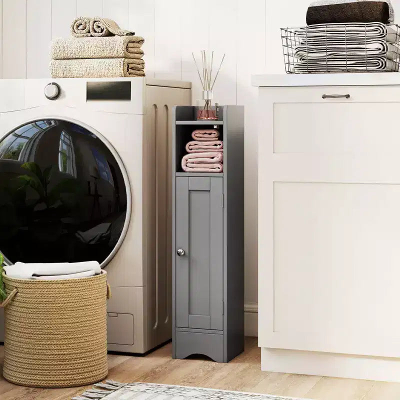 Meuble de rangement de salle de bain autoportant à 5 niveaux noir/gris/blanc avec porte – Pour 1