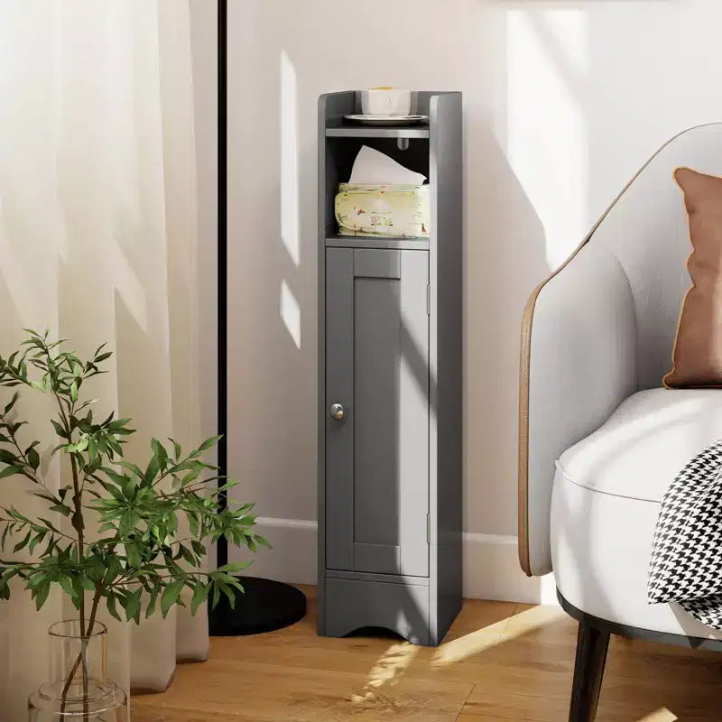 Meuble de rangement de salle de bain autoportant à 5 niveaux noir/gris/blanc avec porte – Pour 1