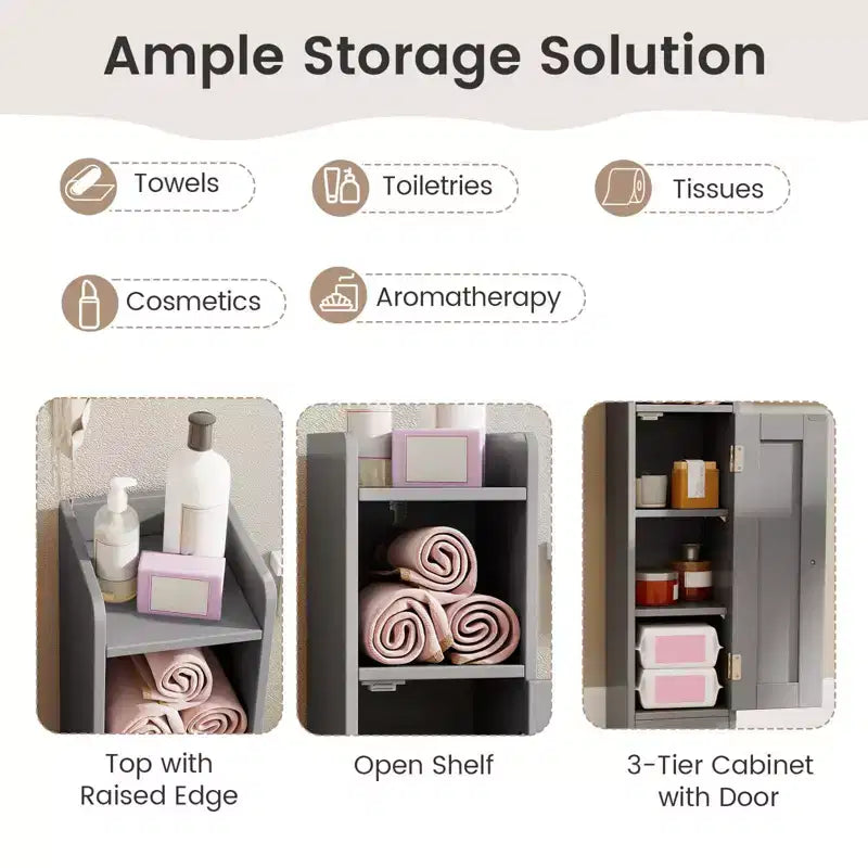 Meuble de rangement de salle de bain autoportant à 5 niveaux noir/gris/blanc avec porte – Pour 1