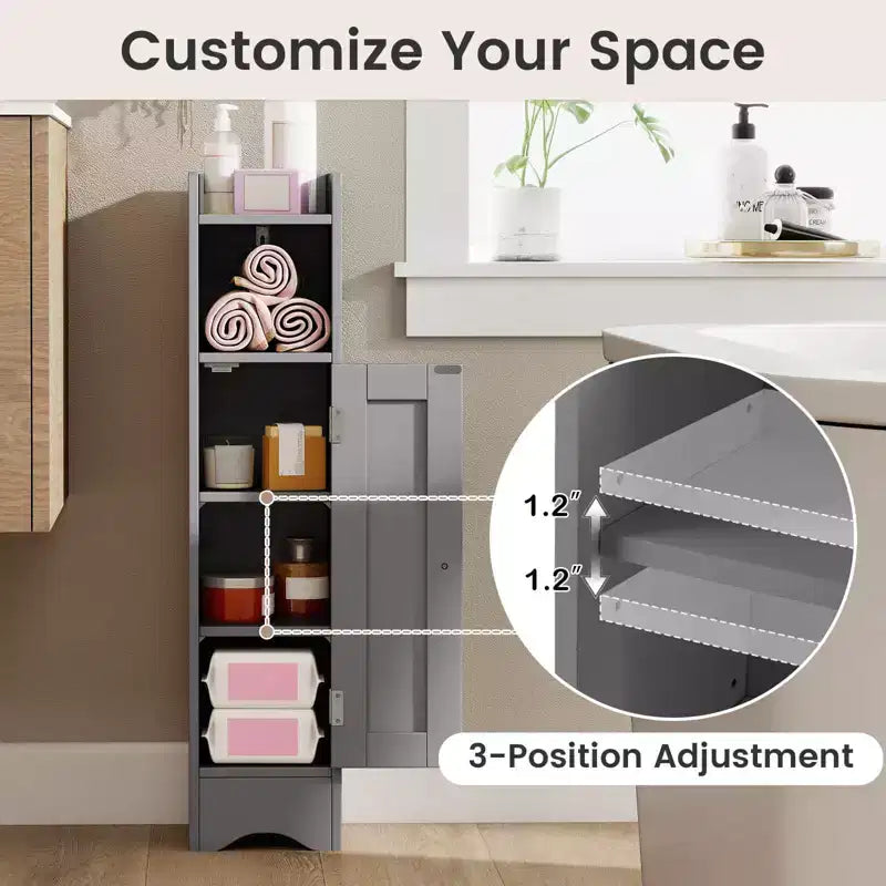 Meuble de rangement de salle de bain autoportant à 5 niveaux noir/gris/blanc avec porte – Pour 1