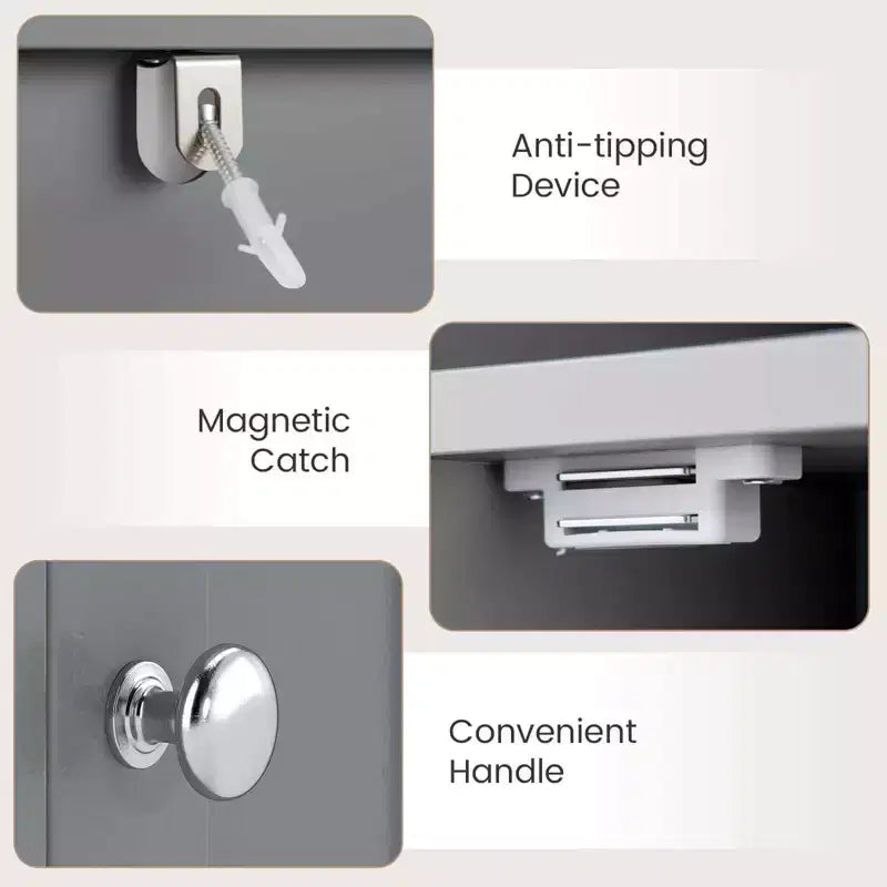 Meuble de rangement de salle de bain autoportant à 5 niveaux noir/gris/blanc avec porte – Pour 1