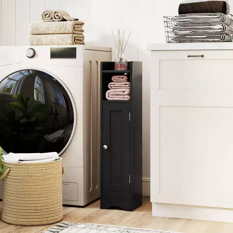 Meuble de rangement de salle de bain autoportant à 5 niveaux noir/gris/blanc avec porte – Pour 1