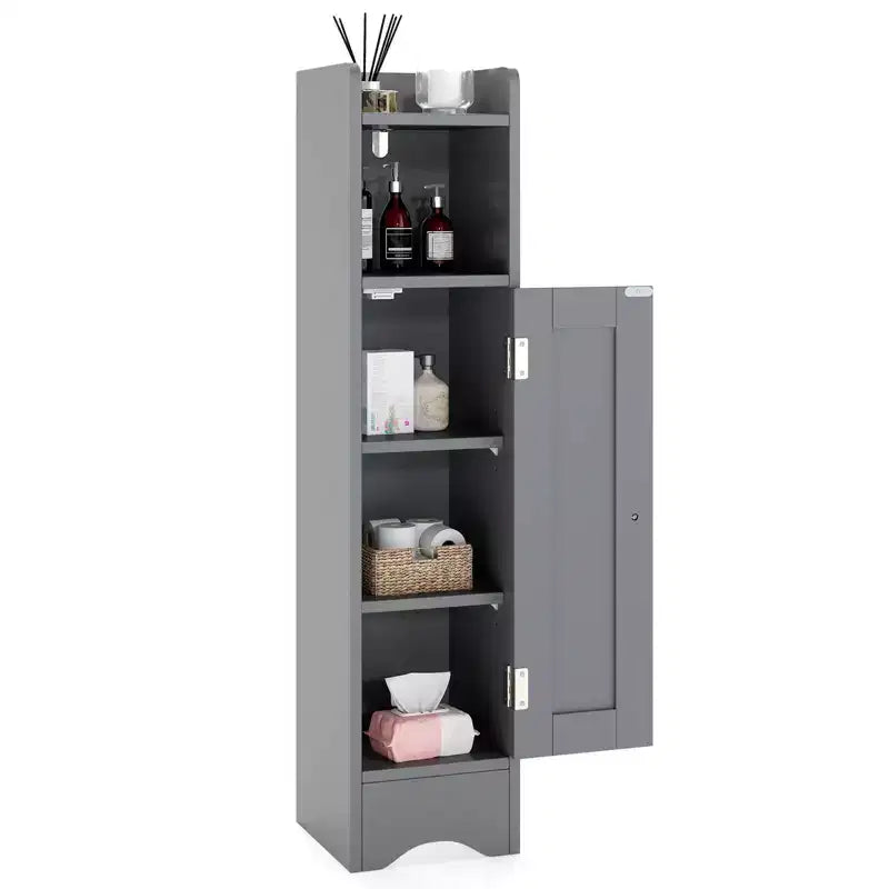 Meuble de rangement de salle de bain autoportant à 5 niveaux noir/gris/blanc avec porte – Pour 1