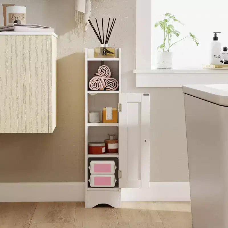 Meuble de rangement de salle de bain autoportant à 5 niveaux noir/gris/blanc avec porte – Pour 1