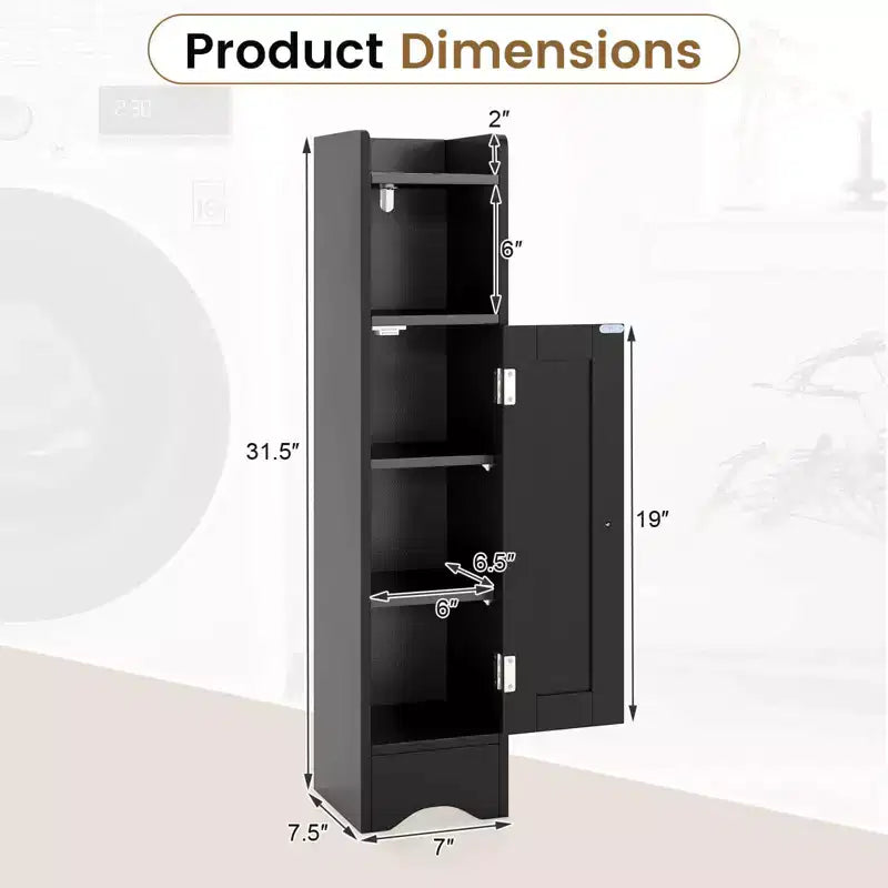 Meuble de rangement de salle de bain autoportant à 5 niveaux noir/gris/blanc avec porte – Pour 1
