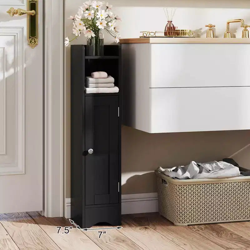 Meuble de rangement de salle de bain autoportant à 5 niveaux noir/gris/blanc avec porte – Pour 1