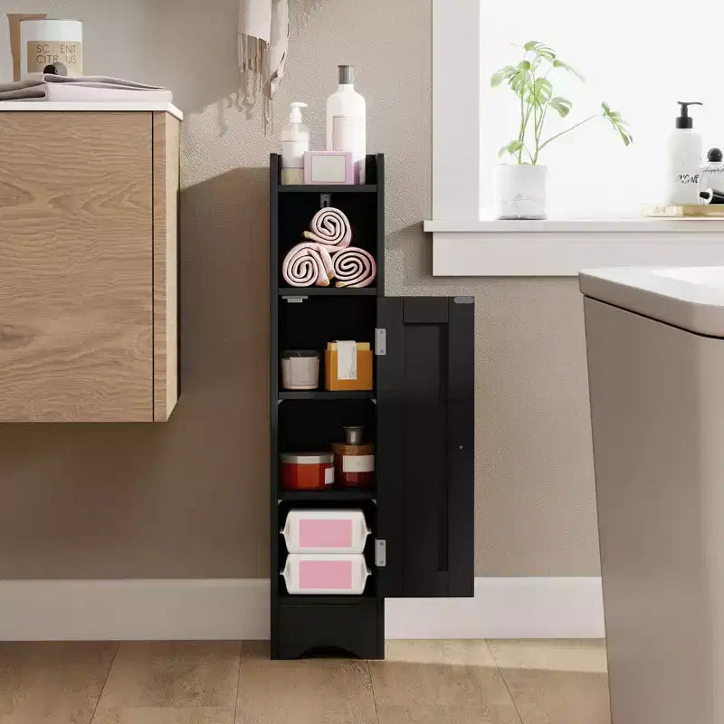Meuble de rangement de salle de bain autoportant à 5 niveaux noir/gris/blanc avec porte – Pour 1