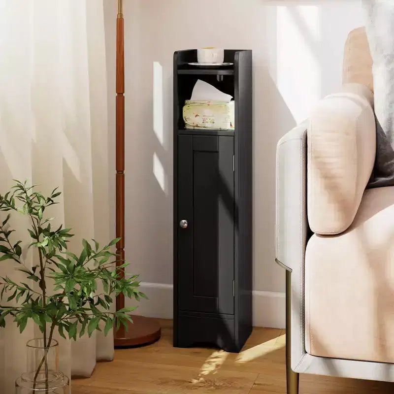 Meuble de rangement de salle de bain autoportant à 5 niveaux noir/gris/blanc avec porte – Pour 1