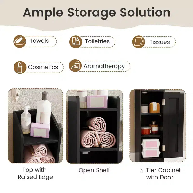 Meuble de rangement de salle de bain autoportant à 5 niveaux noir/gris/blanc avec porte – Pour 1