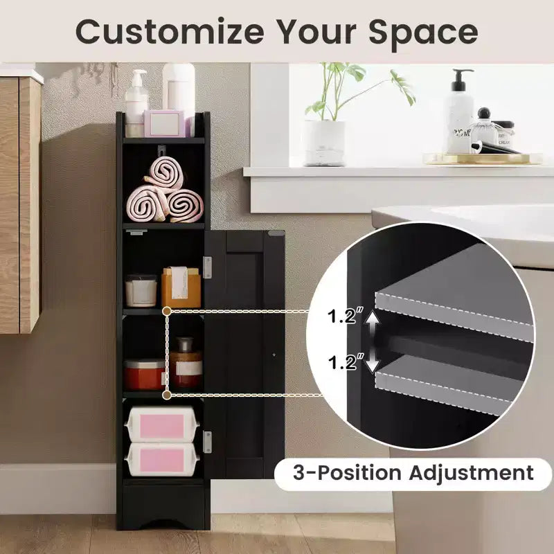 Meuble de rangement de salle de bain autoportant à 5 niveaux noir/gris/blanc avec porte – Pour 1