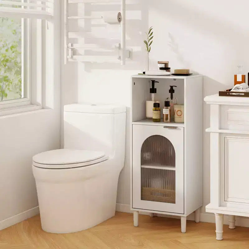 Meuble bas de salle de bain blanc/noir/gris/naturel avec étagère réglable – 1 unité