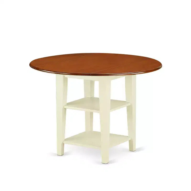 Ensemble de salle à manger rond 3 pièces en cerisier et blanc cassé, 2 places