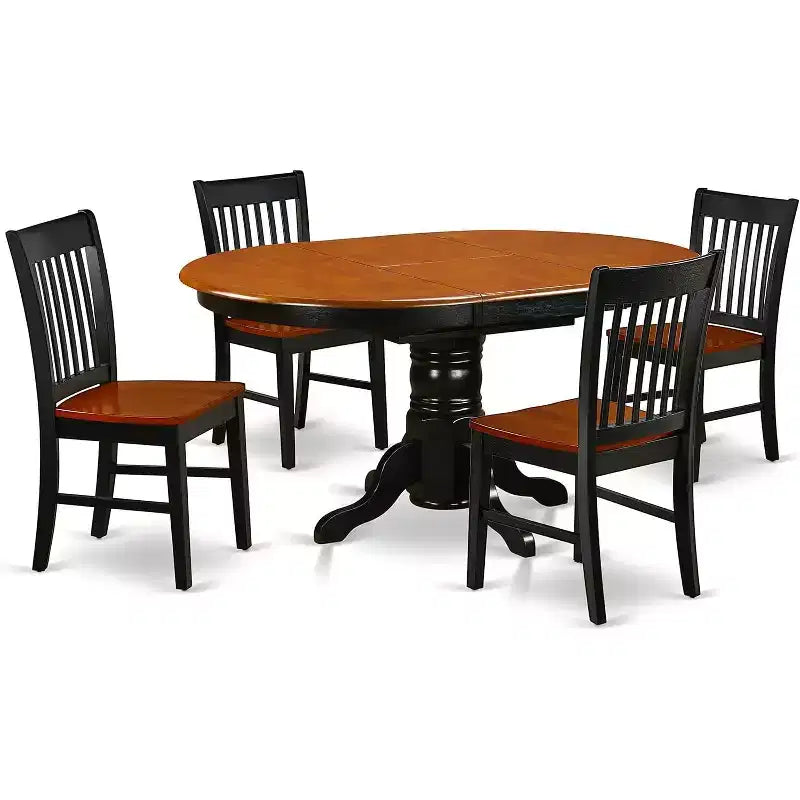 Ensemble de salle à manger ovale extensible noir et cerisier, 4 places, 5 pièces