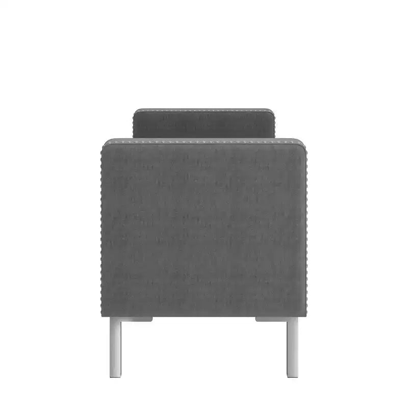 Pouf de rangement capitonné à accoudoirs carrés bleu foncé/gris/bleu clair – Monoplace
