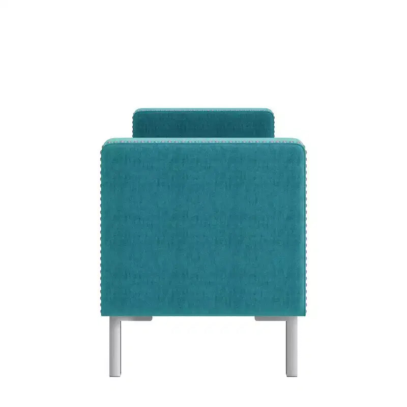 Pouf de rangement capitonné à accoudoirs carrés bleu foncé/gris/bleu clair – Monoplace