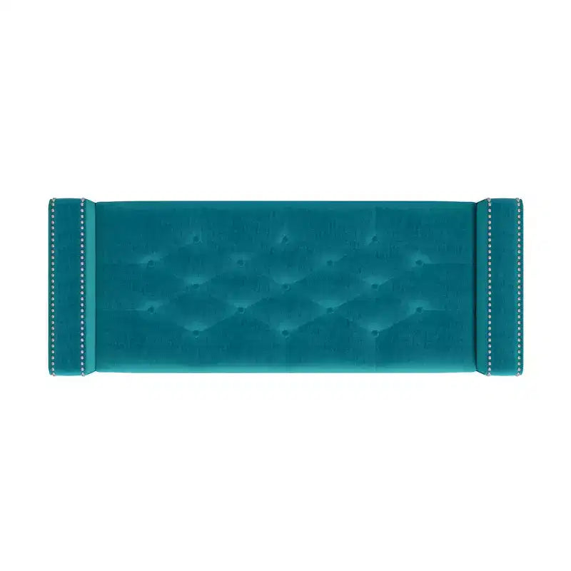 Pouf de rangement capitonné à accoudoirs carrés bleu foncé/gris/bleu clair – Monoplace