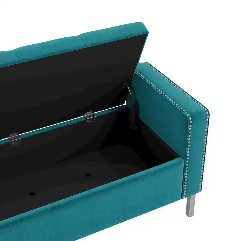 Pouf de rangement capitonné à accoudoirs carrés bleu foncé/gris/bleu clair – Monoplace