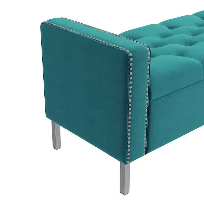 Pouf de rangement capitonné à accoudoirs carrés bleu foncé/gris/bleu clair – Monoplace
