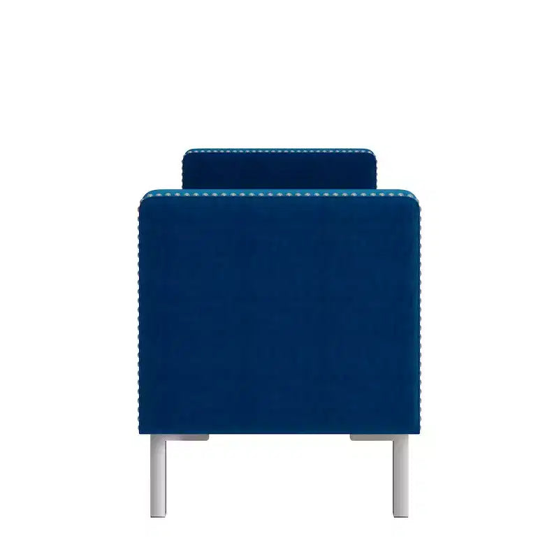 Pouf de rangement capitonné à accoudoirs carrés bleu foncé/gris/bleu clair – Monoplace