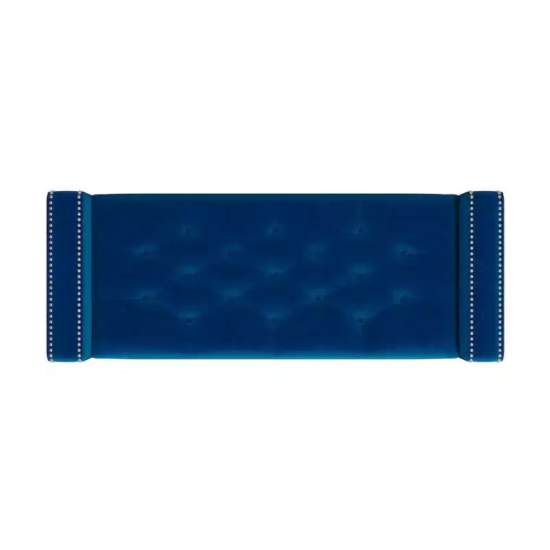 Pouf de rangement capitonné à accoudoirs carrés bleu foncé/gris/bleu clair – Monoplace