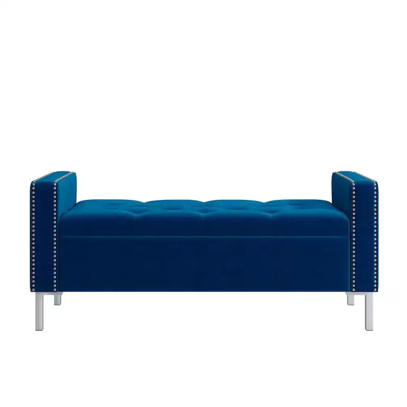 Pouf de rangement capitonné à accoudoirs carrés bleu foncé/gris/bleu clair – Monoplace