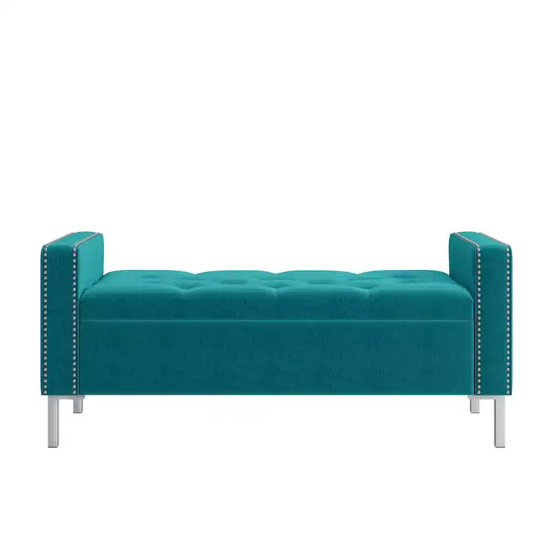 Pouf de rangement capitonné à accoudoirs carrés bleu foncé/gris/bleu clair – Monoplace