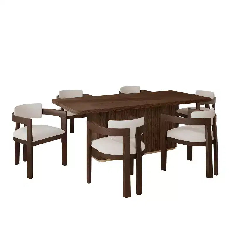 Ensemble de salle à manger rectangulaire 7 pièces, style contemporain, 6 places, chaises de salle à manger capitonnées avec accoudoirs