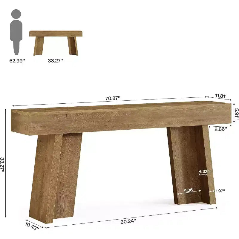 Console étroite en bois marron, style rustique, 1 place/capacité