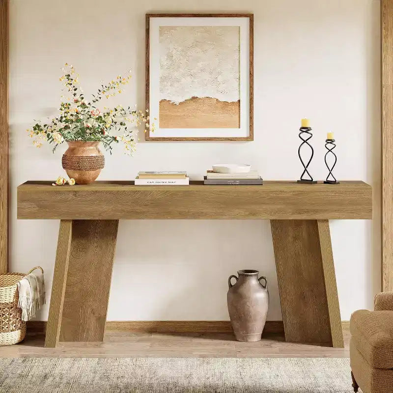 Console étroite en bois marron, style rustique, 1 place/capacité
