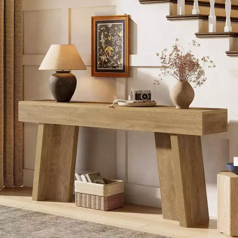Console étroite en bois marron, style rustique, 1 place/capacité