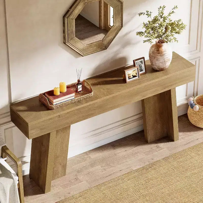 Console étroite en bois marron, style rustique, 1 place/capacité
