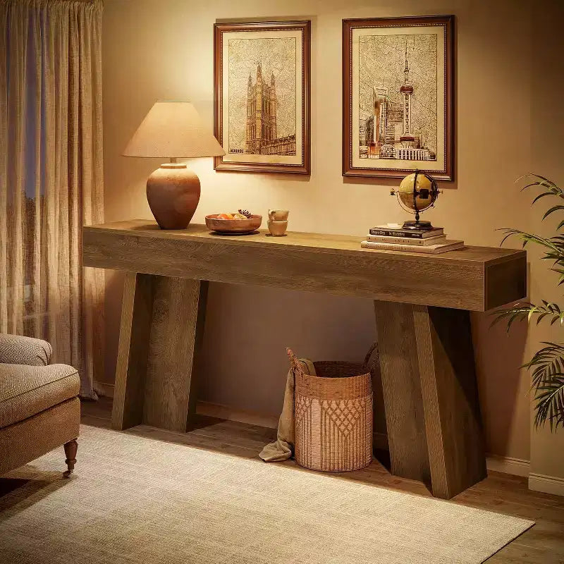 Console étroite en bois marron, style rustique, 1 place/capacité