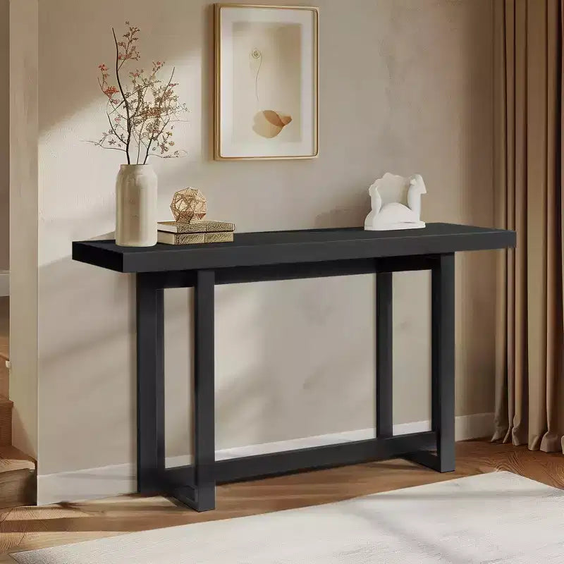 Console moderne rectangulaire noire, 150 cm, cadre en pin