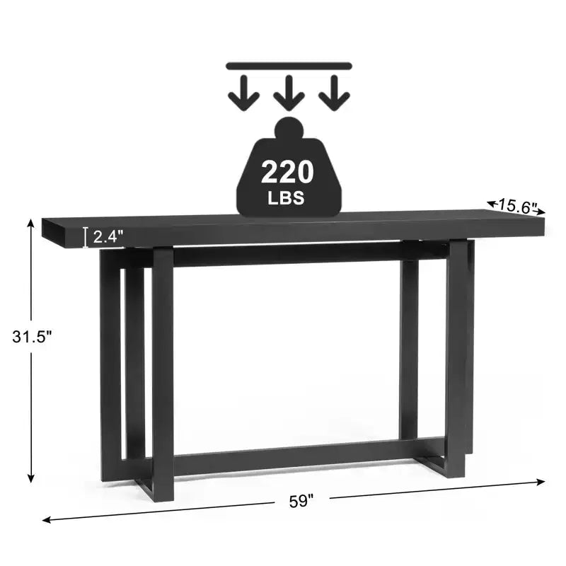 Console moderne rectangulaire noire, 150 cm, cadre en pin