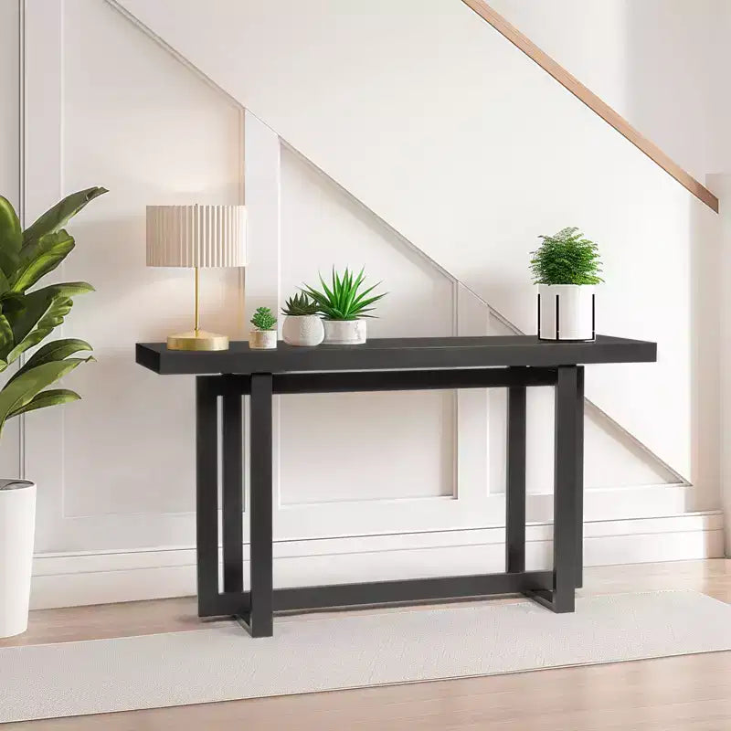 Console moderne rectangulaire noire, 150 cm, cadre en pin