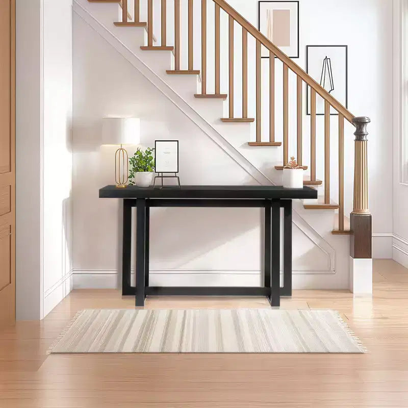 Console moderne rectangulaire noire, 150 cm, cadre en pin