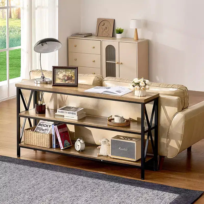 Console Noire et Marron, 3 Étages, 140 cm – Assemblage par 1 Personne