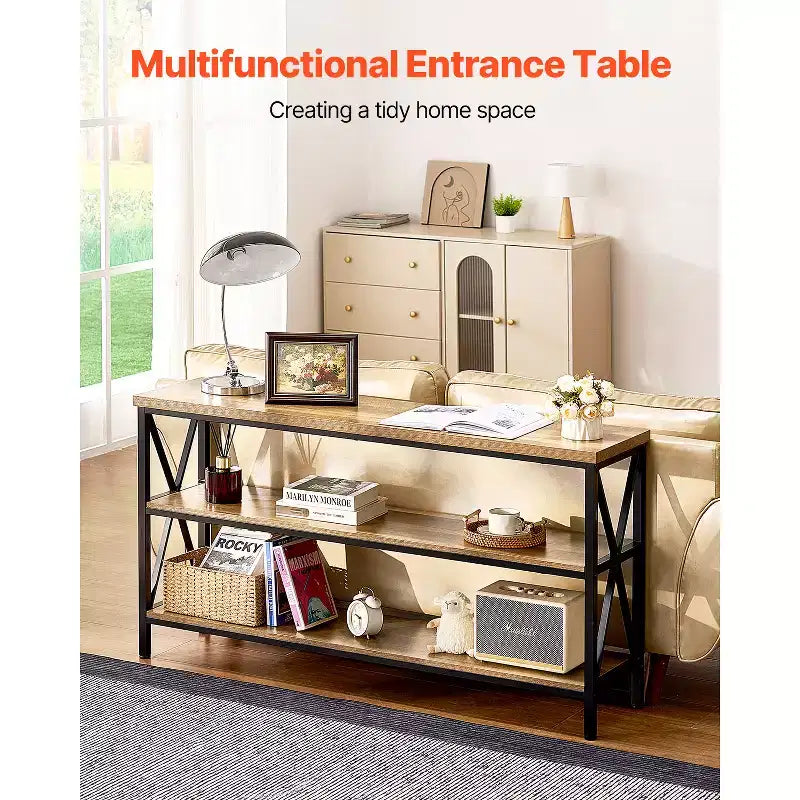 Console Noire et Marron, 3 Étages, 140 cm – Assemblage par 1 Personne