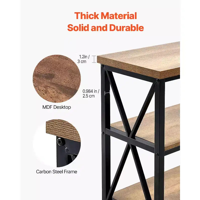 Console Noire et Marron, 3 Étages, 140 cm – Assemblage par 1 Personne