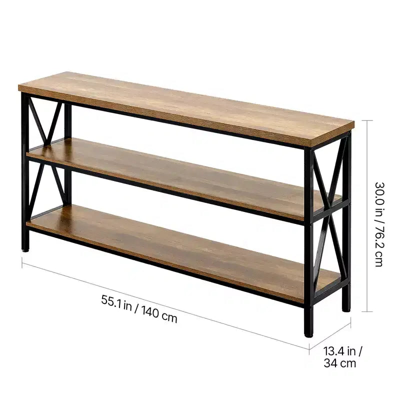 Console Noire et Marron, 3 Étages, 140 cm – Assemblage par 1 Personne