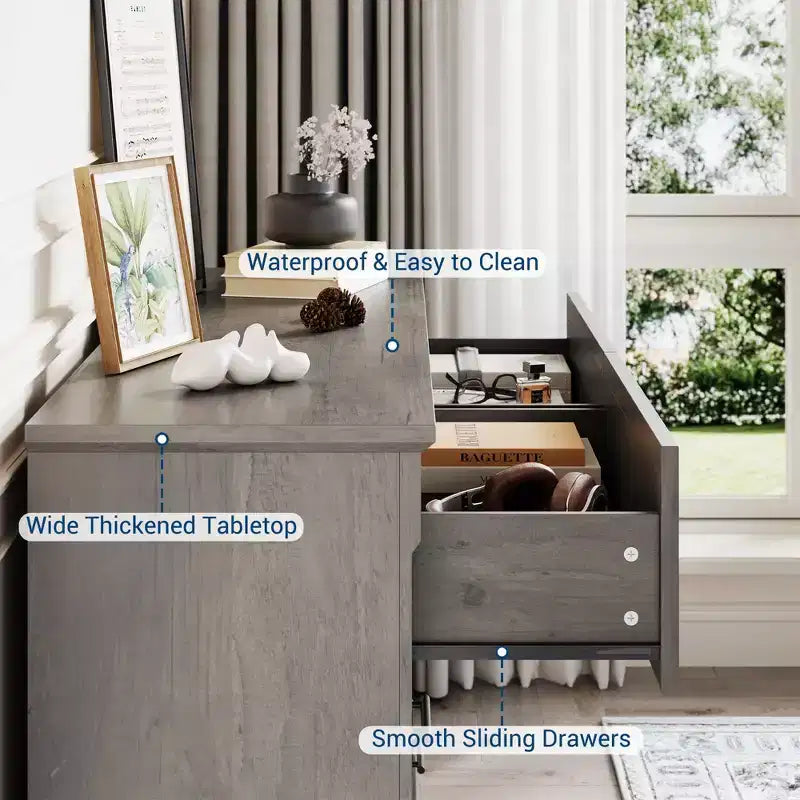 Commode rustique marron à 6 tiroirs, 120 cm de large – Utilisation individuelle