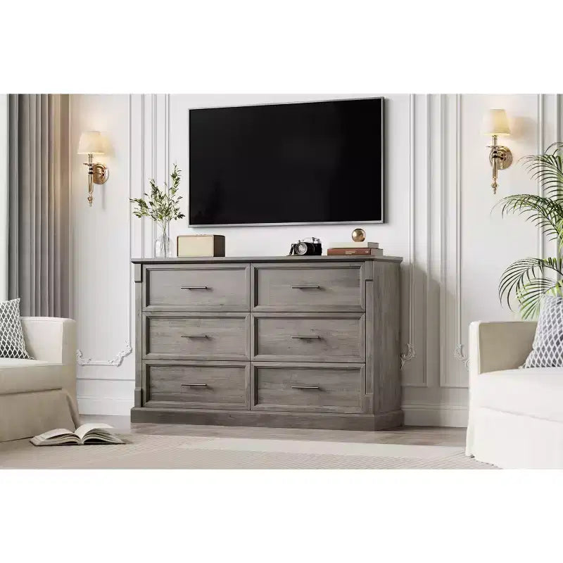 Commode rustique marron à 6 tiroirs, 120 cm de large – Utilisation individuelle