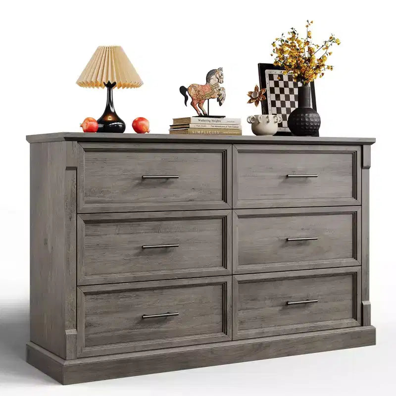 Commode rustique marron à 6 tiroirs, 120 cm de large – Utilisation individuelle