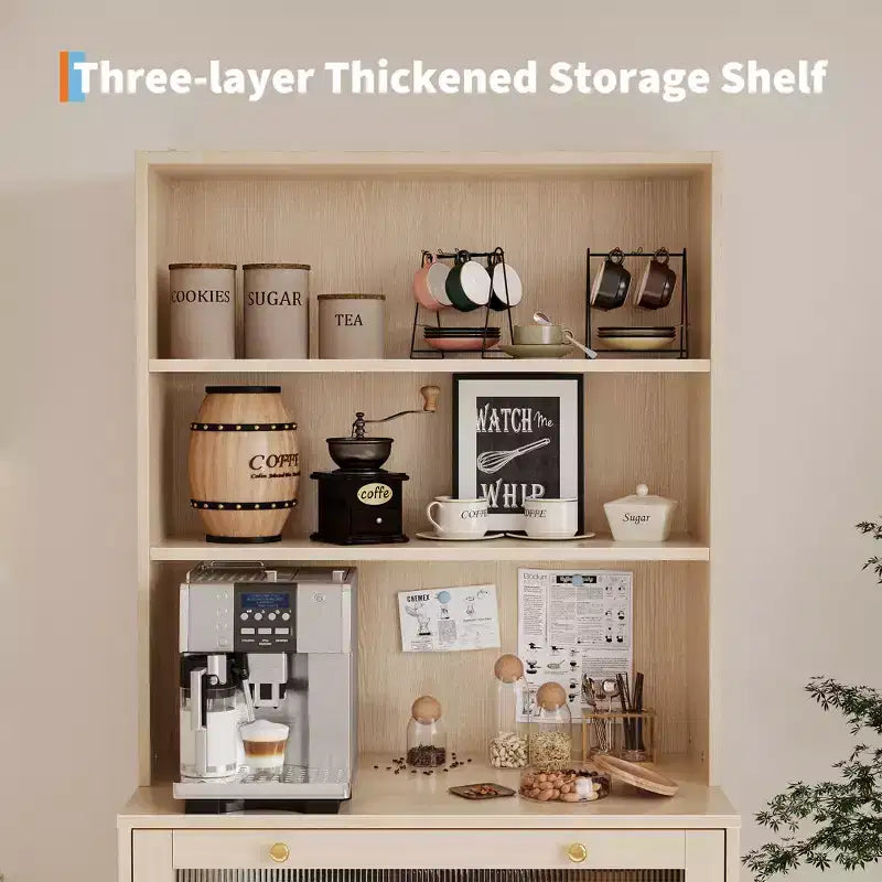 Armoire de cuisine autoportante de 157 cm – Blanc / Couleur bois, 2 portes avec tiroir et étagères réglables